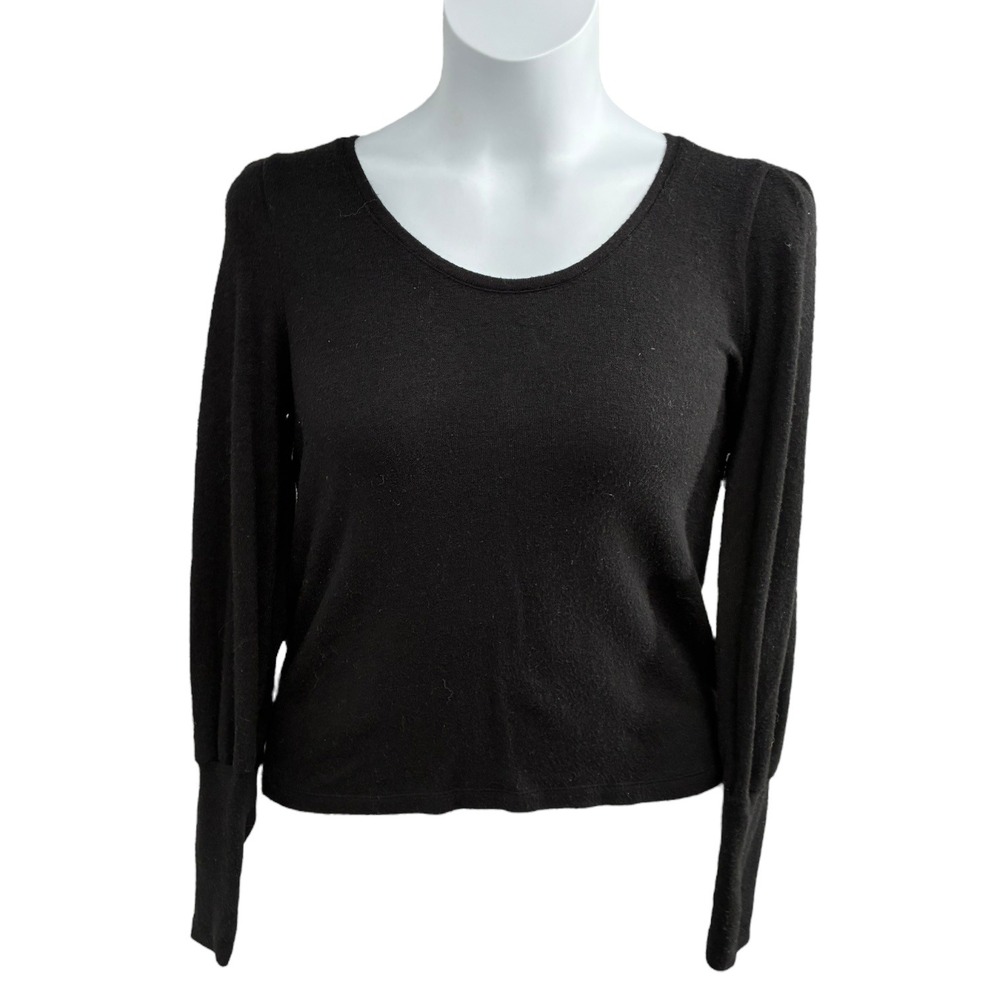 Madewell Black Puff Sleeve Sweater Size M Soft Stretch Knit Statement Sleeve‎